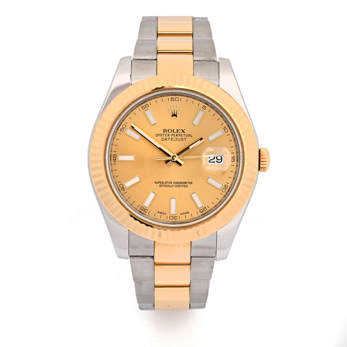 Rolex Datejust II Champagne Stick Dial 116333, Fluted Bezel on Oyster Card 2014