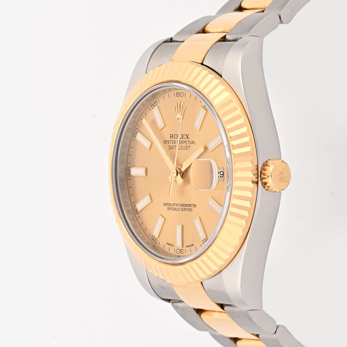 Rolex Datejust II Champagne Stick Dial 116333, Fluted Bezel on Oyster Card 2014