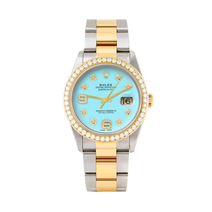 Rolex Datejust 36mm TWO TONE 16233 Tiffany Blue Dial | 6&9 Diamond Hour Markers | 1.8ct Diamond Bezel