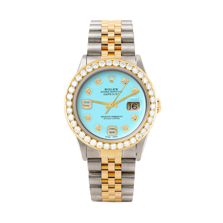 Rolex Datejust 36mm TWO TONE 16233 Tiffany Blue  Dial | 6&9 Diamond Hour Markers | 2.5ct Diamond Bezel