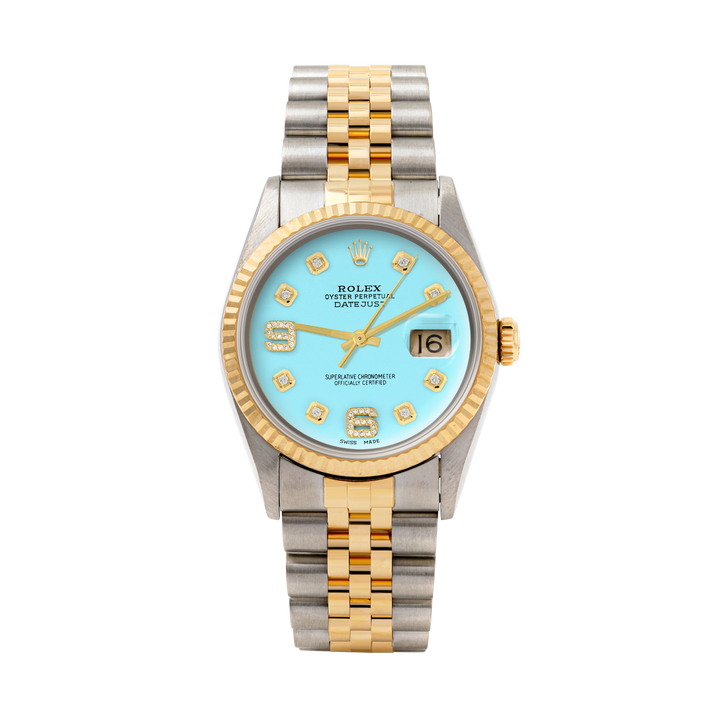 Rolex Datejust 36mm TWO TONE 16233 Tiffany Blue Dial | 6&9 Diamond  Hour Markers | Fluted Bezel