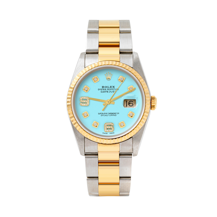Rolex Datejust 36mm TWO TONE 16233 Tiffany Blue Dial | 6&9 Diamond  Hour Markers | Fluted Bezel