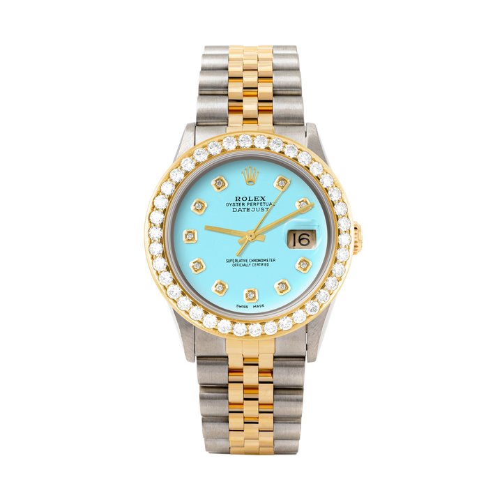 Rolex Datejust 36mm TWO TONE 16233 Tiffany Blue  Dial | Diamond Hour Markers | 2.5ct Diamond Bezel