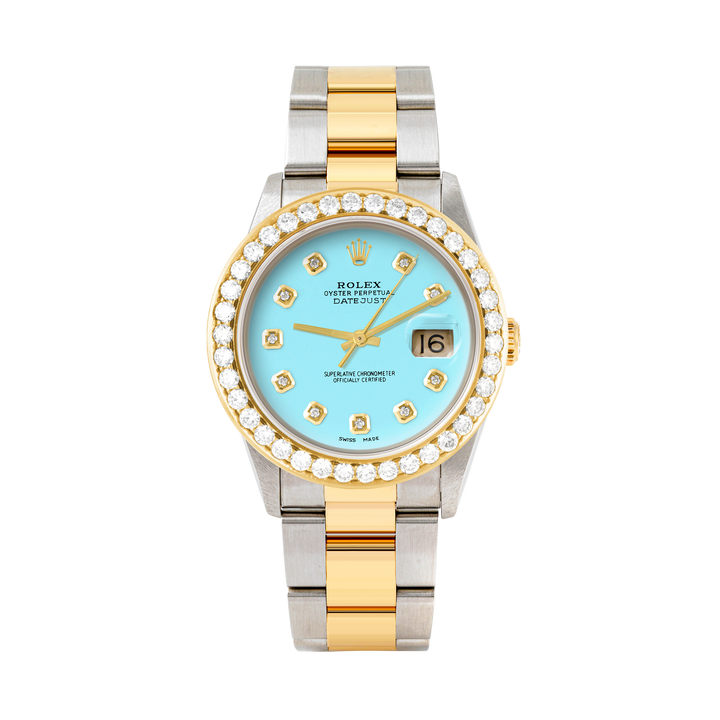 Rolex Datejust 36mm TWO TONE 16233 Tiffany Blue  Dial | Diamond Hour Markers | 2.5ct Diamond Bezel