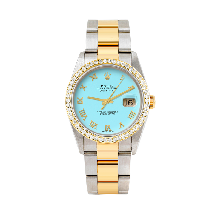 Rolex Datejust 36mm TWO TONE 16233 Tiffany Blue  Dial | Roman Hour Markers | 1ct Diamond Bezel