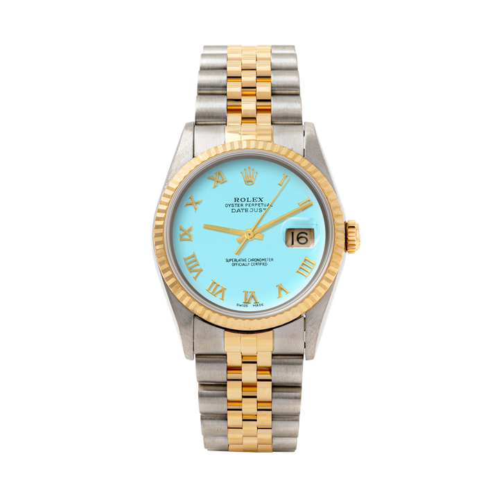 Rolex Datejust 36mm TWO TONE 16233 Tiffany Blue Dial | Roman Hour Markers | Fluted Bezel