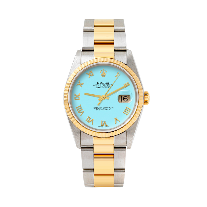 Rolex Datejust 36mm TWO TONE 16233 Tiffany Blue Dial | Roman Hour Markers | Fluted Bezel