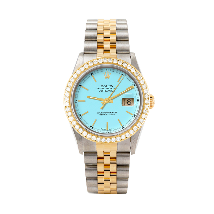 Rolex Datejust 36mm TWO TONE 16233 Tiffany Blue Dial | Stick Hour Markers | 1.8ct Diamond Bezel