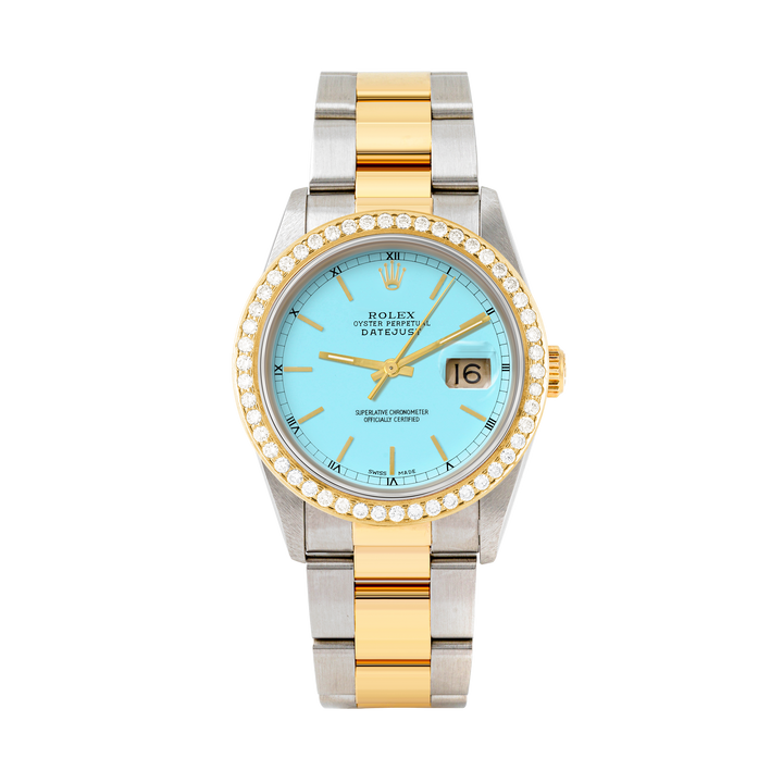 Rolex Datejust 36mm TWO TONE 16233 Tiffany Blue Dial | Stick Hour Markers | 1.8ct Diamond Bezel