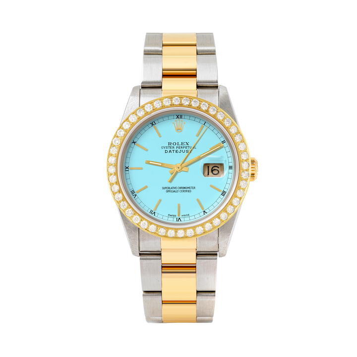 Rolex Datejust 36mm TWO TONE 16233 Tiffany Blue Dial | Stick Hour Markers | 2ct Diamond Bezel