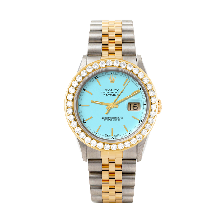 Rolex Datejust 36mm TWO TONE 16233 Tiffany Blue Dial | Stick Hour Markers | 2.5ct Diamond Bezel