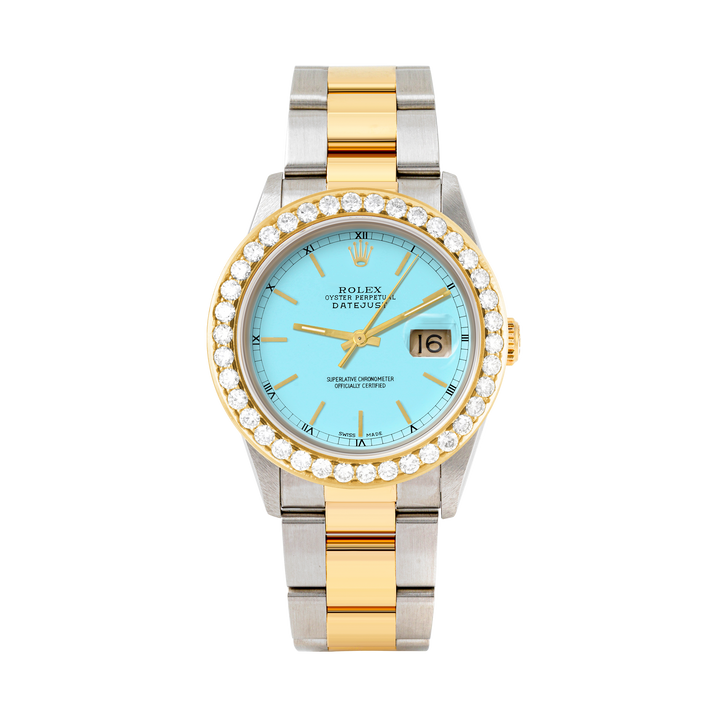 Rolex Datejust 36mm TWO TONE 16233 Tiffany Blue Dial | Stick Hour Markers | 2.5ct Diamond Bezel