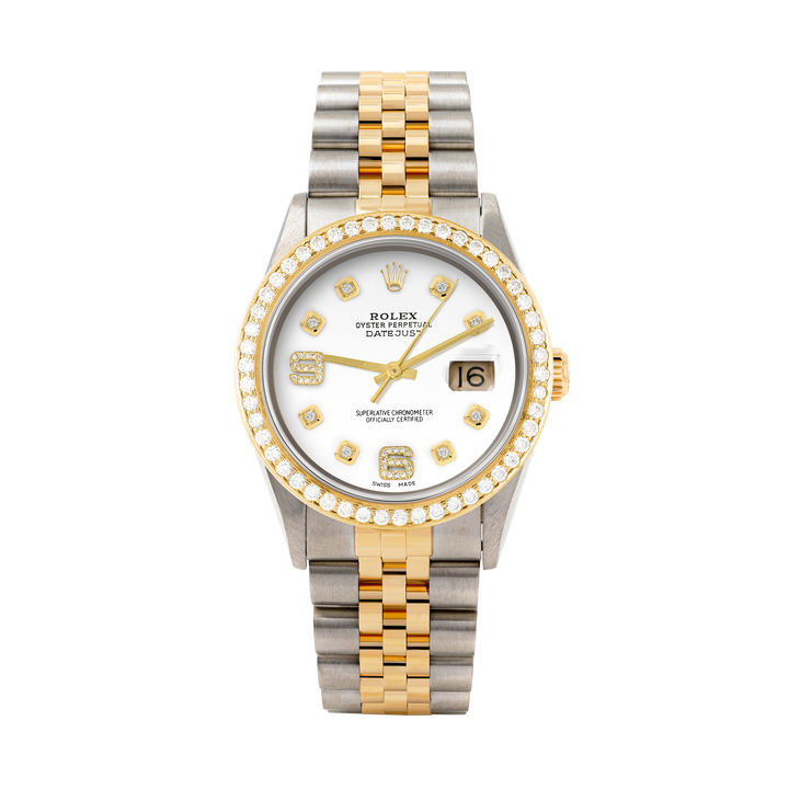 Rolex Datejust 36mm TWO TONE 16233 White Dial | 6&9 Diamond Hour Markers | 1.8ct Diamond Bezel