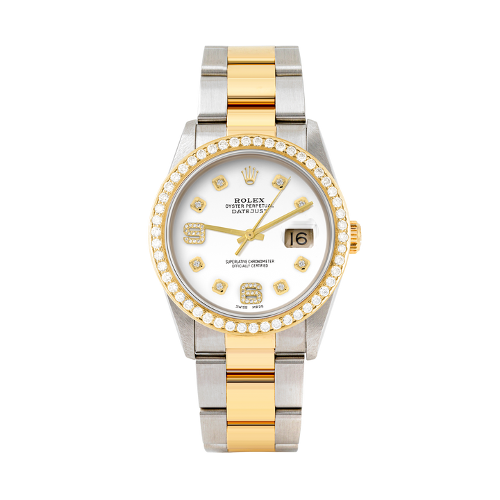 Rolex Datejust 36mm TWO TONE 16233 White Dial | 6&9 Diamond Hour Markers | 1.8ct Diamond Bezel