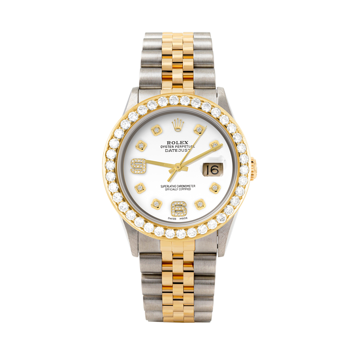Rolex Datejust 36mm TWO TONE 16233 White Dial | 6&9 Diamond Hour Markers | 2.5ct Diamond Bezel