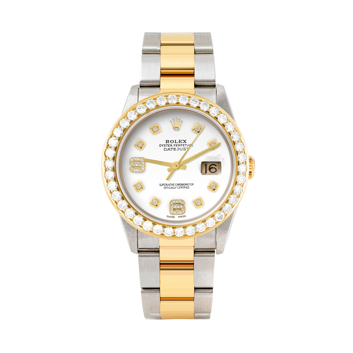 Rolex Datejust 36mm TWO TONE 16233 White Dial | 6&9 Diamond Hour Markers | 2.5ct Diamond Bezel