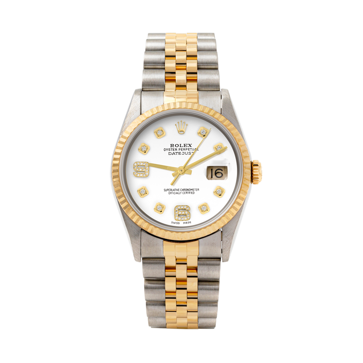 Rolex Datejust 36mm TWO TONE 16233 White Dial | 6&9 Diamond  Hour Markers | Fluted Bezel
