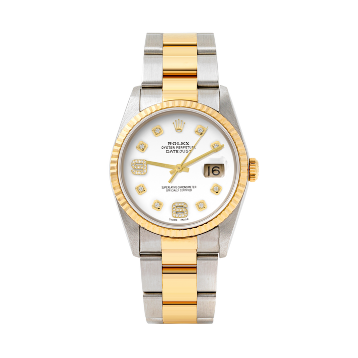 Rolex Datejust 36mm TWO TONE 16233 White Dial | 6&9 Diamond  Hour Markers | Fluted Bezel