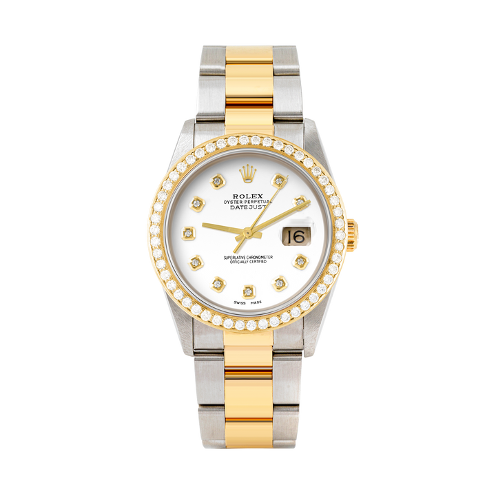 Rolex Datejust 36mm TWO TONE 16233 White Dial | Diamond  Hour Markers | 1.8ct Diamond Bezel