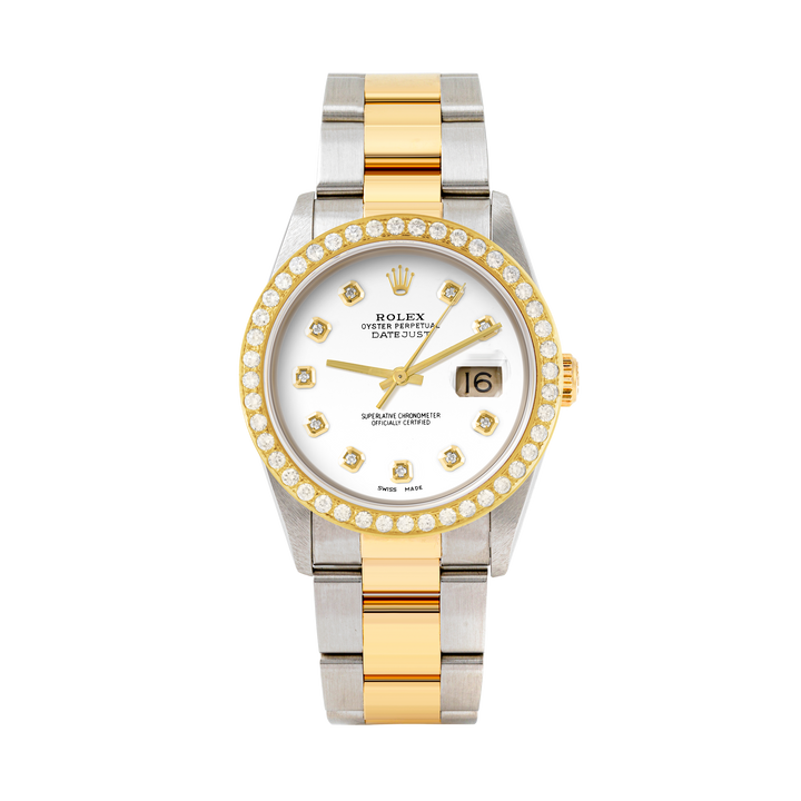 Rolex Datejust 36mm TWO TONE 16233 White  Dial | Diamond Hour Markers | 2ct Diamond Bezel