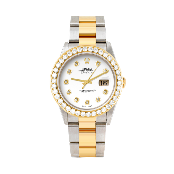Rolex Datejust 36mm TWO TONE 16233 White  Dial | Diamond Hour Markers | 2.5ct Diamond Bezel