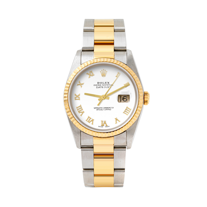 Rolex Datejust 36mm TWO TONE 16233 White  Dial | Roman Hour Markers | Fluted Bezel