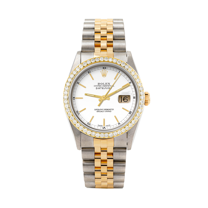 Rolex Datejust 36mm TWO TONE 16233 White Stick Dial | Stick Hour Markers | 1ct Diamond Bezel