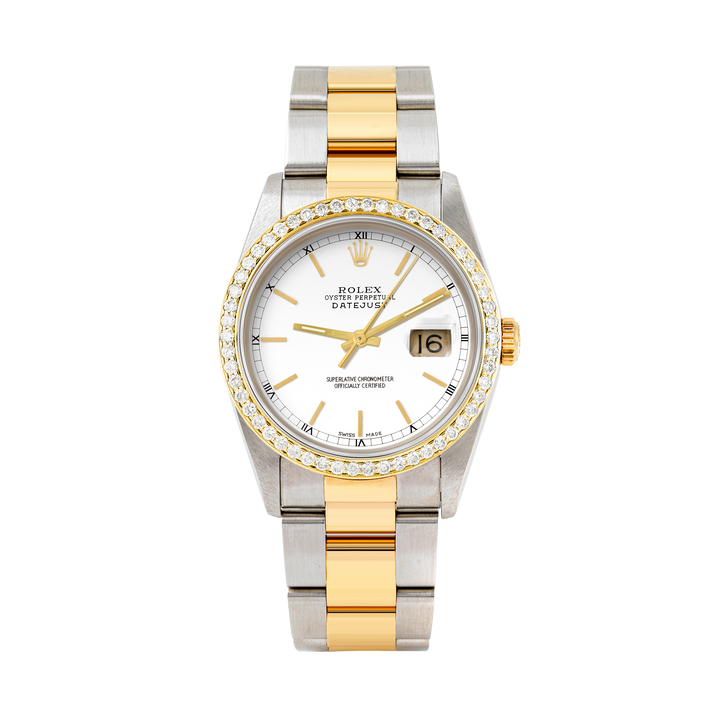 Rolex Datejust 36mm TWO TONE 16233 White Dial | Stick Hour Markers | 1ct Diamond Bezel