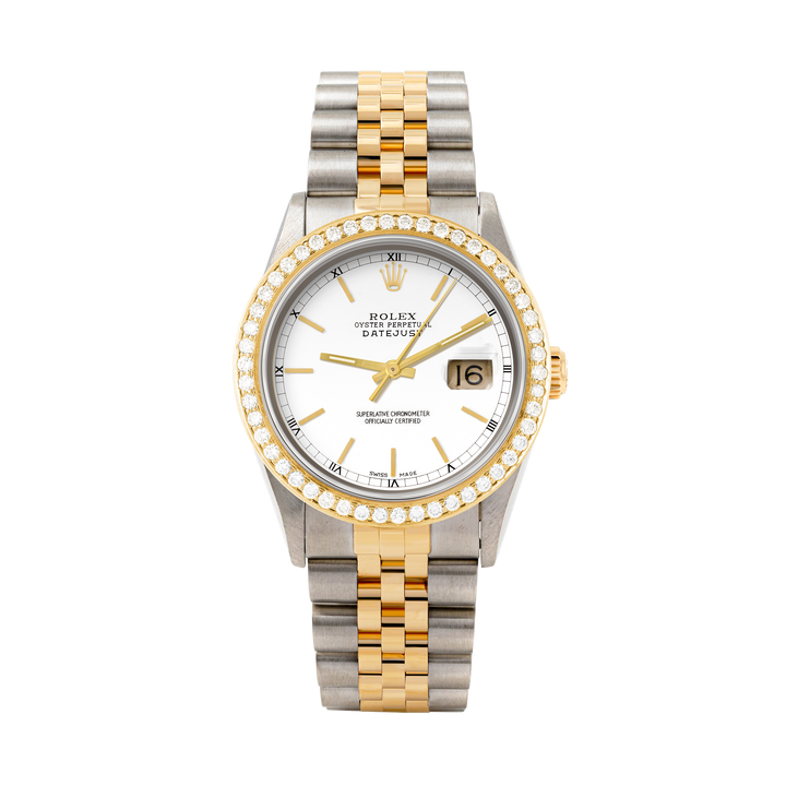 Rolex Datejust 36mm TWO TONE 16233 White  Dial | Stick Hour Markers | 1.8ct Diamond Bezel