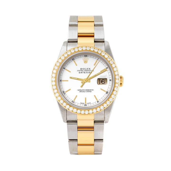 Rolex Datejust 36mm TWO TONE 16233 White  Dial | Stick Hour Markers | 1.8ct Diamond Bezel