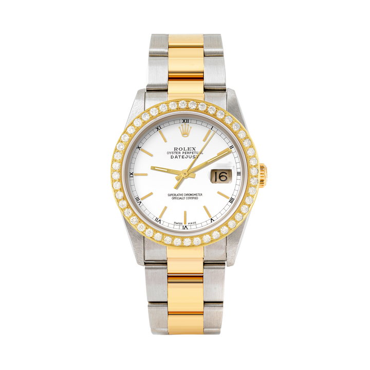 Rolex Datejust 36mm TWO TONE 16233 White  Dial | Stick Hour Markers | 2ct Diamond Bezel