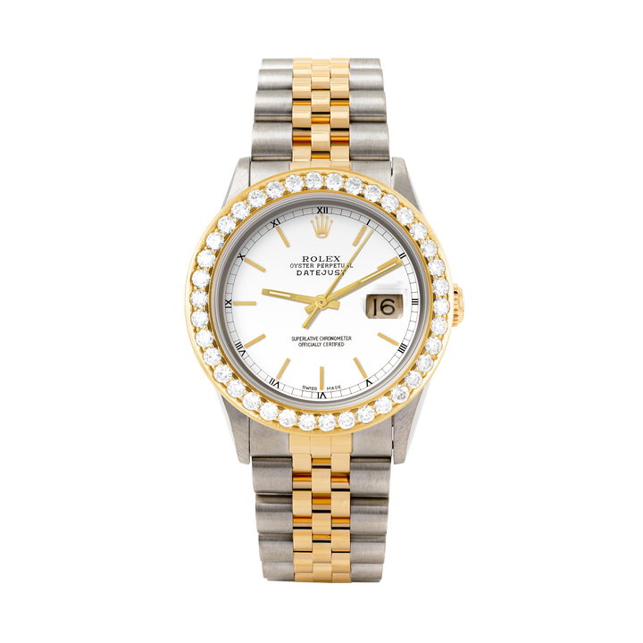 Rolex Datejust 36mm TWO TONE 16233 White Dial | Stick Hour Markers | 2.5ct Diamond Bezel