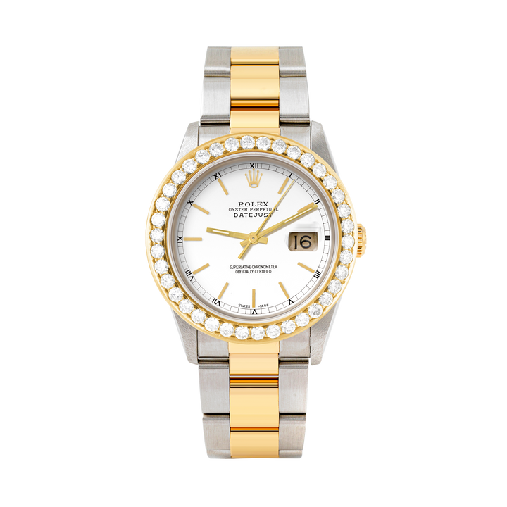 Rolex Datejust 36mm TWO TONE 16233 White Dial | Stick Hour Markers | 2.5ct Diamond Bezel