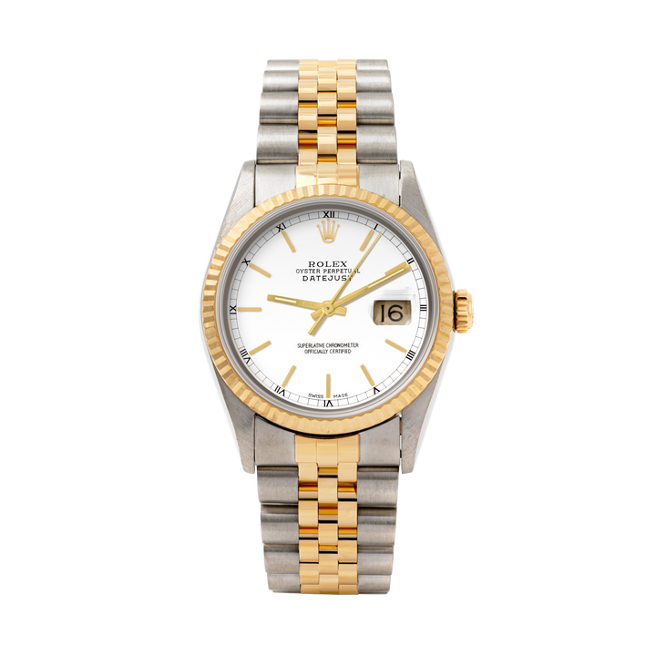 Rolex Datejust 36mm TWO TONE 16233 White  Dial | Stick  Hour Markers | Fluted Bezel