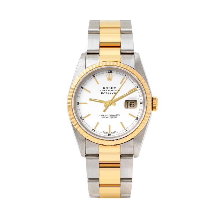 Rolex Datejust 36mm TWO TONE 16233 White  Dial | Stick  Hour Markers | Fluted Bezel