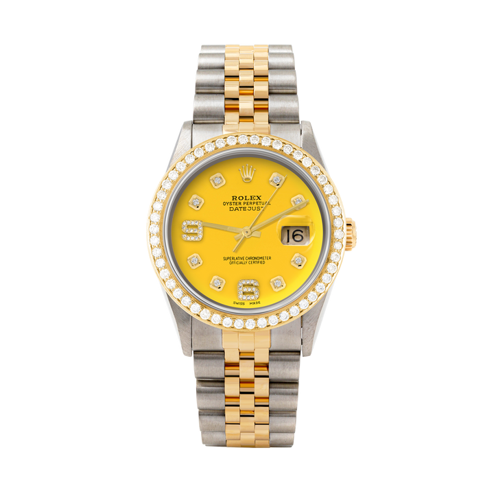 Rolex Datejust 36mm TWO TONE 16233 Yellow Dial | 6&9 Diamond Hour Markers | 1.8ct Diamond Bezel