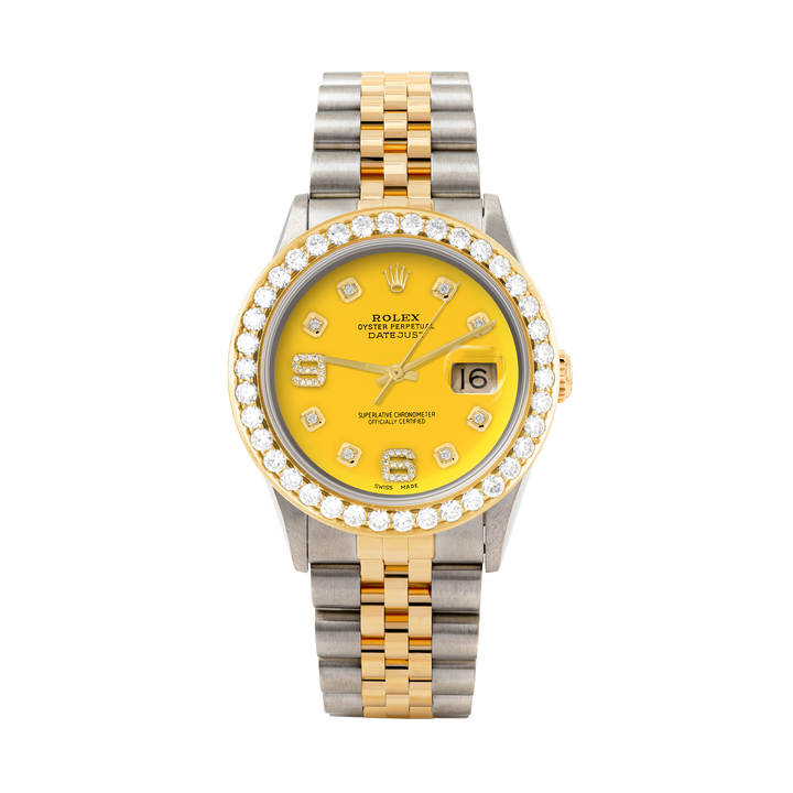 Rolex Datejust 36mm TWO TONE 16233 Yellow Dial | 6&9 Diamond Hour Markers | 2.5ct Diamond Bezel