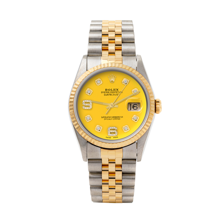 Rolex Datejust 36mm TWO TONE 16233 Yellow Dial | 6&9 Diamond  Hour Markers | Fluted Bezel