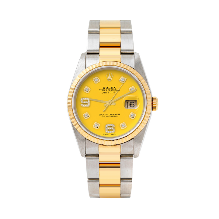 Rolex Datejust 36mm TWO TONE 16233 Yellow Dial | 6&9 Diamond  Hour Markers | Fluted Bezel