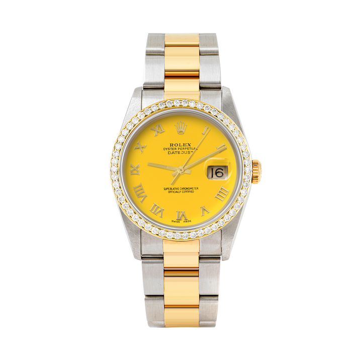Rolex Datejust 36mm TWO TONE 16233 Yellow Dial | Roman Hour Markers | 1ct Diamond Bezel