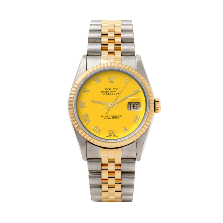 Rolex Datejust 36mm TWO TONE 16233 Yellow Dial | Roman Hour Markers | Fluted Bezel