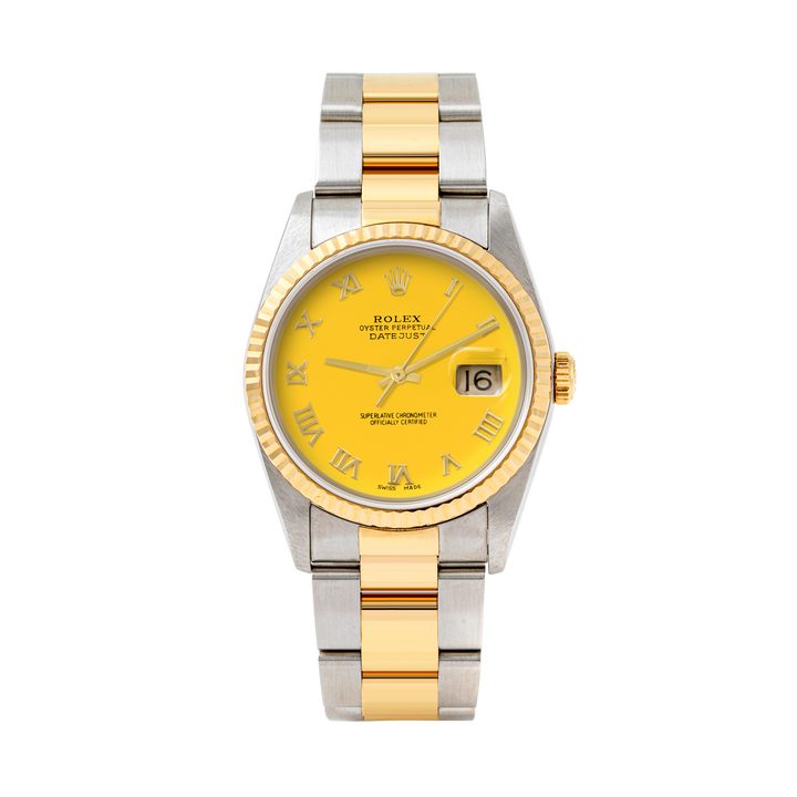 Rolex Datejust 36mm TWO TONE 16233 Yellow Dial | Roman Hour Markers | Fluted Bezel