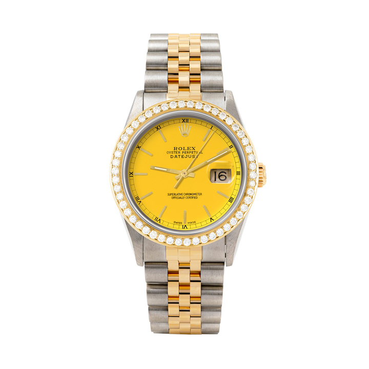 Rolex Datejust 36mm TWO TONE 16233 Yellow  Dial | Stick Hour Markers | 1.8ct Diamond Bezel