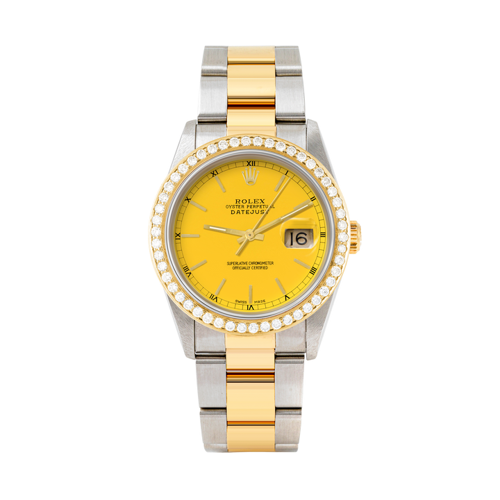 Rolex Datejust 36mm TWO TONE 16233 Yellow  Dial | Stick Hour Markers | 1.8ct Diamond Bezel