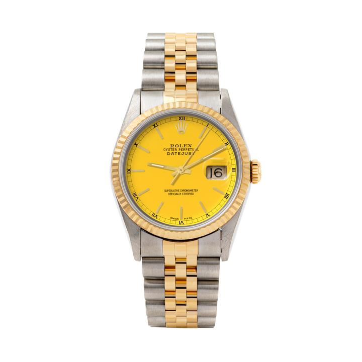 Rolex Datejust 36mm TWO TONE 16233 Yellow  Dial | Stick  Hour Markers | Fluted Bezel