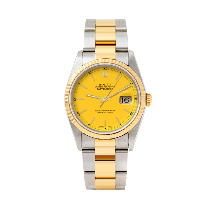 Rolex Datejust 36mm TWO TONE 16233 Yellow  Dial | Stick  Hour Markers | Fluted Bezel