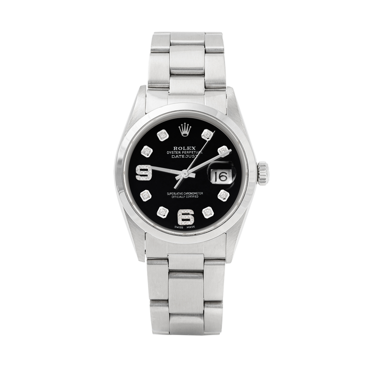 Rolex Datejust 36mm STAINLESS STEEL 16200 Black Dial | 6&9 Diamond | Stainless Steel Smooth Bezel