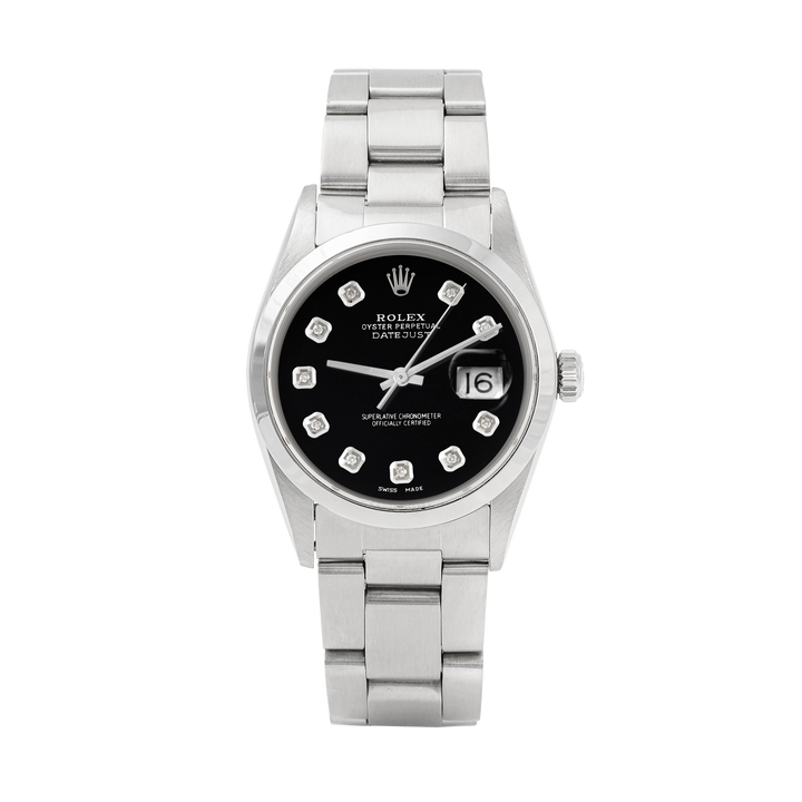 Rolex Datejust 36mm STAINLESS STEEL 16200 Black Dial | Diamond Hour Markers | Smooth Bezel