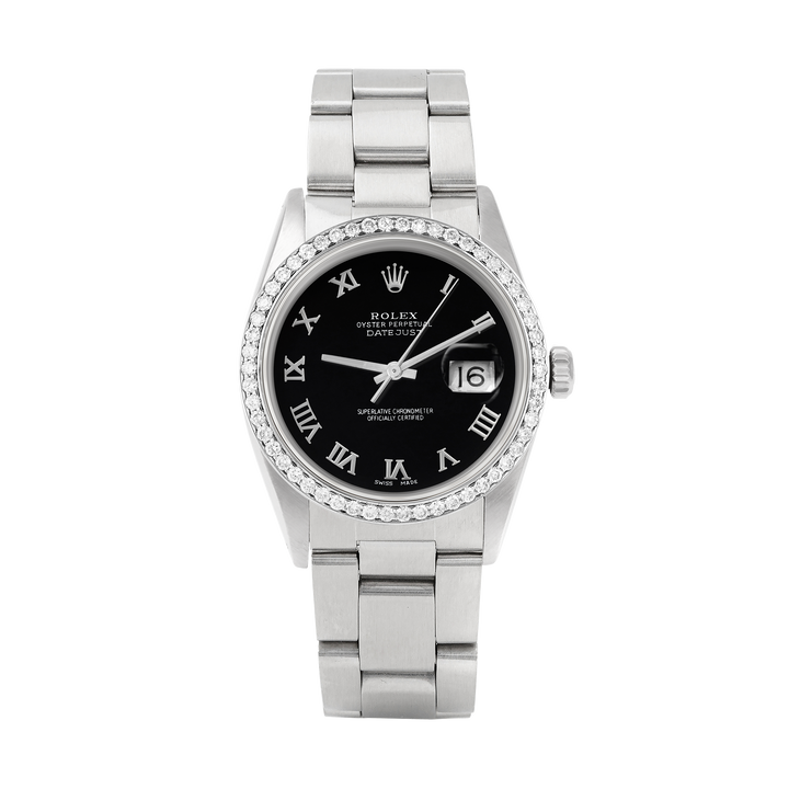 Rolex Datejust 36mm STAINLESS STEEL 16232 Black Dial | Roman Hour Markers | 1 ct Diamond Bezel