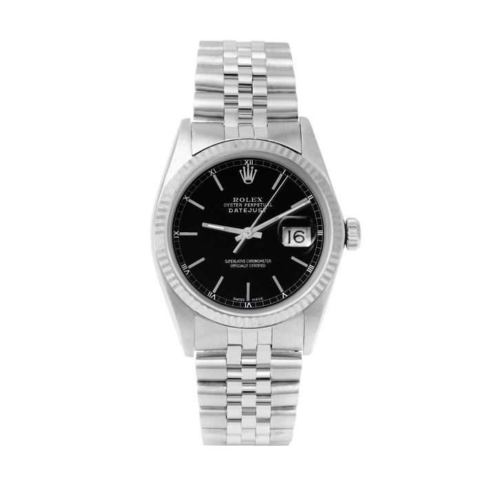 Rolex Datejust 36mm STAINLESS STEEL 16234 Black Dial | Stick Hour Markers | Fluted  Bezel